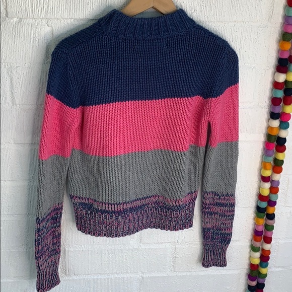 Revolve One Grey Day Striped Knit Pullover Wool Colorblock Thick Sweater sz S - Picture 7 of 7